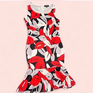Fortric Red and Black Leaf Midi Dress Size m
